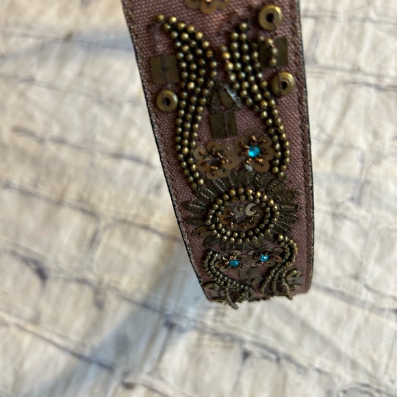 FOSSIL MADE IN INDIA BROWN LEATHER EMBELLISHED BOHO PATCHWORK BEADED BELT - Picture 11 of 12